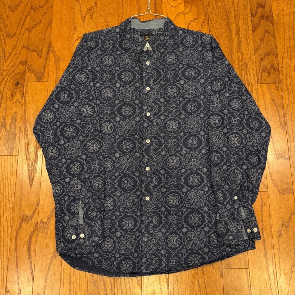 Cremieux Premium Denim Mens XL Navy Blue‎ Paisley Medallion Button Down Shirt